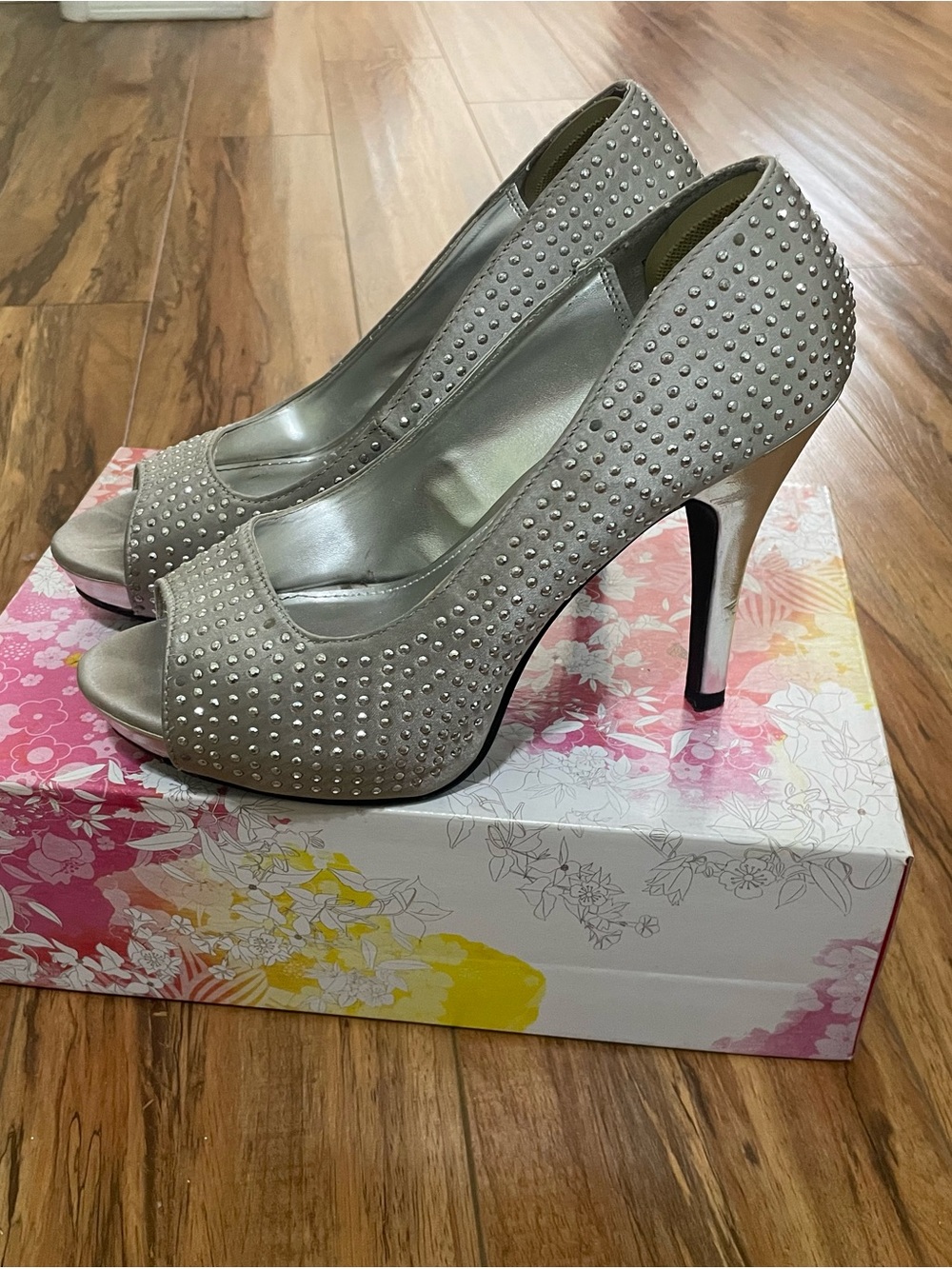 Rampage Silver Studded Peep-Toe Pumps